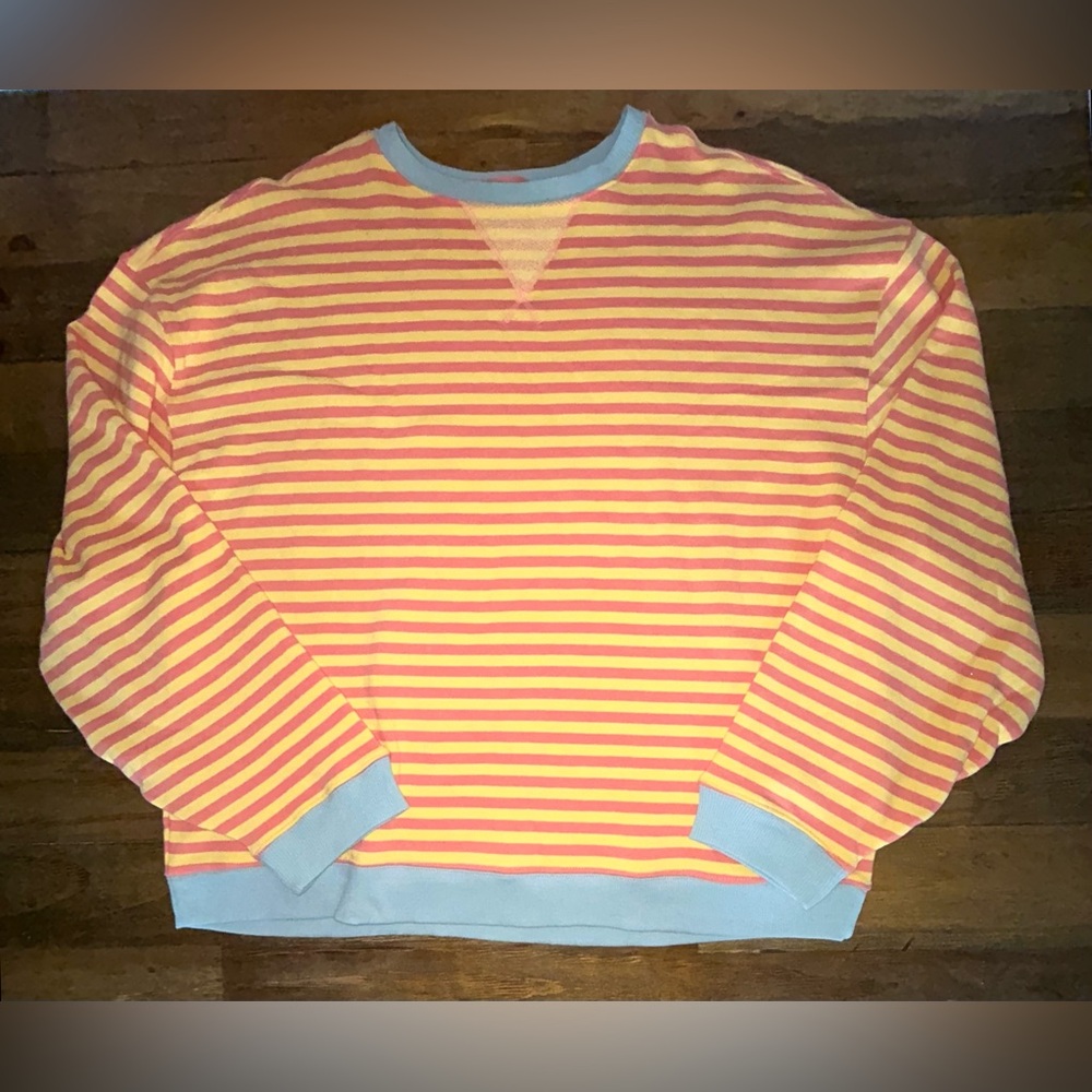 We The Free Classic Striped Oversized Crewneck Yellow Pink Blue Top Rated - Picture 4 of 11